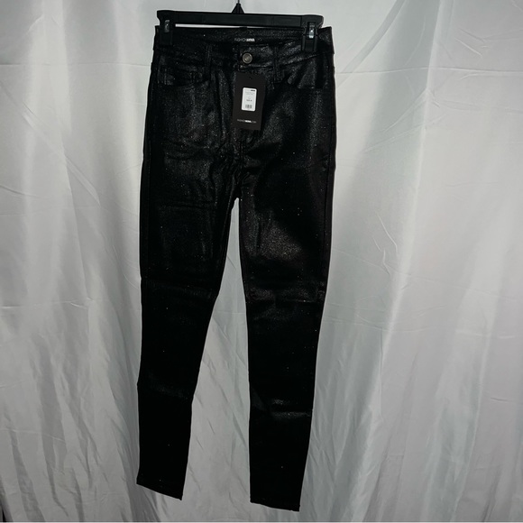 Double Dare Faux Leather Black Glitter Sparkle Pants - Picture 3 of 11